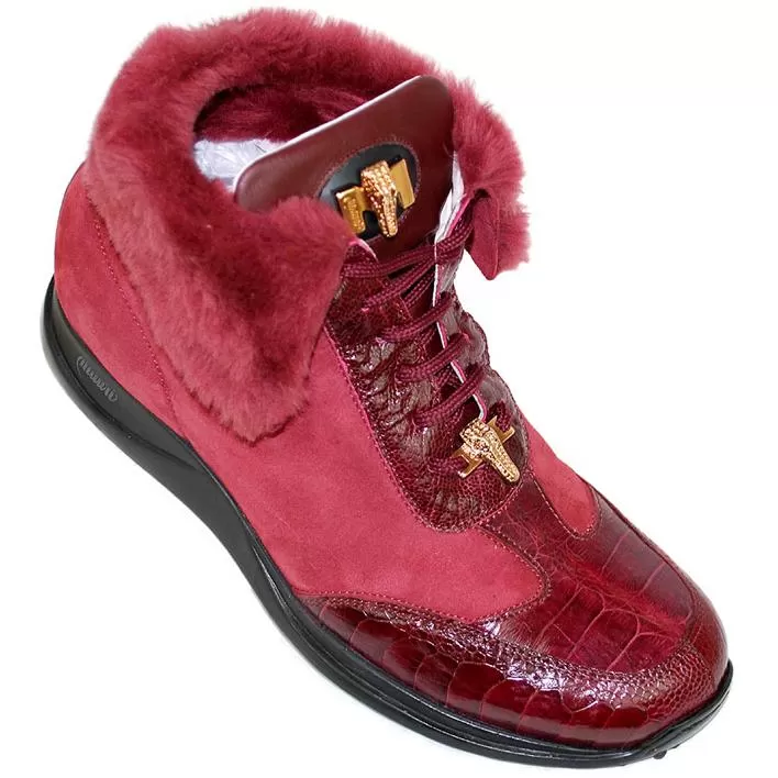 Mauri 8777 Ruby Red Genuine Baby Crocodile / Ostrich Boots With Fur Lining 3 Mauri 8777 Ruby Red Genuine Baby Crocodile / Ostrich Boots With Fur Lining