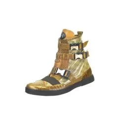 Mauri 8832 Gold Genuine Ostrich Leg / Mauri Design Leather Ankle Boots With Triple Monk Strapes