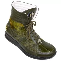 Mauri 8911 Money Green Genuine Alligator / Marbleized Pony Hair Boots.