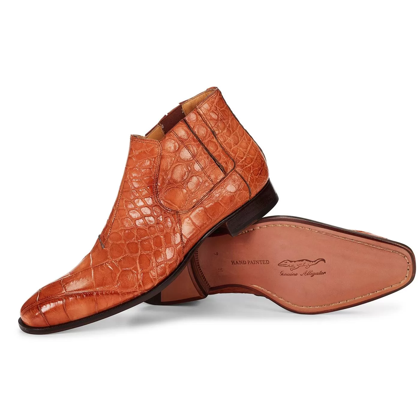 Mauri "Alberti" 4780 Cognac Genuine Body Alligator Hand-Painted Boots 3 Mauri "Alberti" 4780 Cognac Genuine Body Alligator Hand-Painted Boots