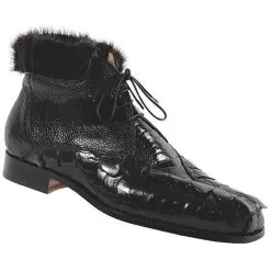 Mauri "Cinema" 4451 Black Genuine Hornback Crocodile Tail / Ostrich Leg With Black Mink Fur Lining Boots