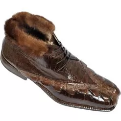 Mauri "Cinema" 4451 Sport Rust Genuine Ostrich Leg / Hornback Crocodile With Mink Fur Lining Boots