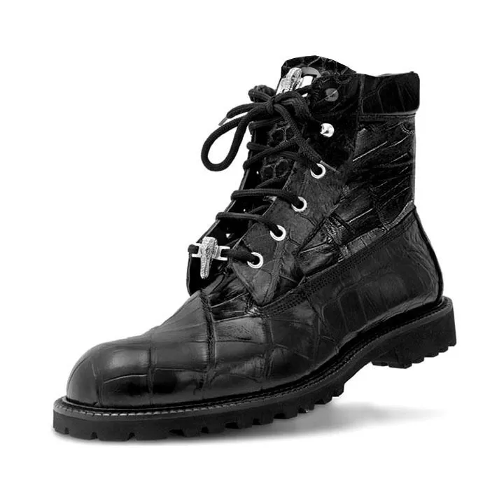 Mauri "Commando" 4637 Black All Over Genuine Alligator Lace-Up Boots With Silver Alligator Head 3 Mauri "Commando" 4637 Black All Over Genuine Alligator Lace-Up Boots With Silver Alligator Head