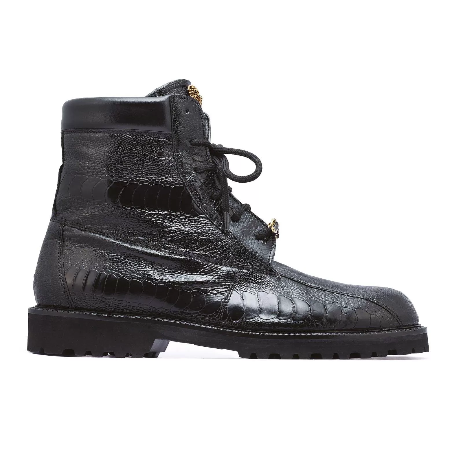 Mauri "4949" Black Hand-Painted Genuine Ostrich Tractor Sole Boots. 4 Mauri "4949" Black Hand-Painted Genuine Ostrich Tractor Sole Boots. - Image 2