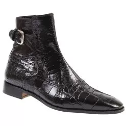 Mauri "Kensington" 4398 Black Genuine Alligator / Ostrich Leg Boots With Ankle Buckle