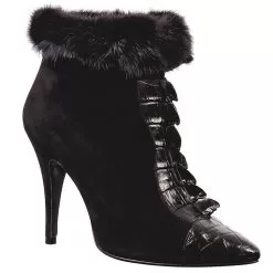 Mauri Ladies "Luna" 7565 Black Genuine Hornback Crocodile Tail / Alligator / Suede Dress Boots With Mink Fur Lining