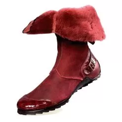 Mauri "Mood" 50032 Ruby Red Genuine Alligator / Shearling High Top Boots With Straps And Sheep Fur Lining