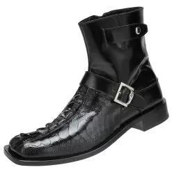 Mauri "Park Lane" 4581 Black Genuine Crocodile Hornback Raised Tail With Ostrich Leg Dover Leather Boots