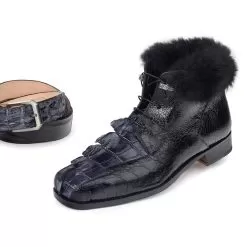 Mauri "Polar" 4683 Medium Grey Genuine Hornback Alligator Hand-Painted / Black Ostrich Leg / Black Lapin Boots