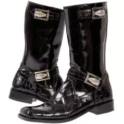 Mauri "Uptown" 44224 Black Genuine Alligator / Brushed Off Calf Boots With Alligator Head Buckle