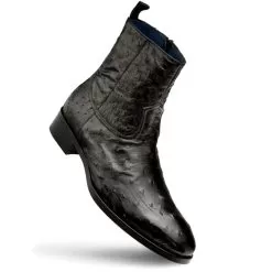 Mezlan "SX4798-S" Black Genuine Ostrich Straight-Heel Zipper Boots.