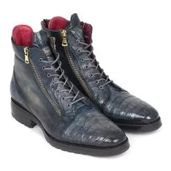 Paul Parkman ''41CNV62' Navy Genuine Genuine Crocodile / Calfskin Side Zipper Boots.