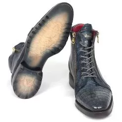 Paul Parkman ''41CNV62' Navy Genuine Genuine Crocodile / Calfskin Side Zipper Boots. -Winter Boot Store paul parkman 41cnv62 navy genuine genuine crocodile calfskin side zipper boots 25953 02