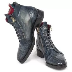 Paul Parkman ''41CNV62' Navy Genuine Genuine Crocodile / Calfskin Side Zipper Boots. -Winter Boot Store paul parkman 41cnv62 navy genuine genuine crocodile calfskin side zipper boots 25953 03