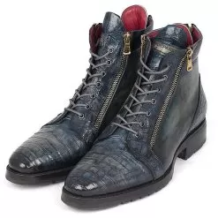 Paul Parkman ''41CNV62' Navy Genuine Genuine Crocodile / Calfskin Side Zipper Boots. -Winter Boot Store paul parkman 41cnv62 navy genuine genuine crocodile calfskin side zipper boots 25953 04
