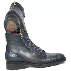 Paul Parkman ''41CNV62' Navy Genuine Genuine Crocodile / Calfskin Side Zipper Boots. -Winter Boot Store paul parkman 41cnv62 navy genuine genuine crocodile calfskin side zipper boots 25953 05