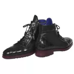 Paul Parkman ''82BLK76" Black Genuine Crocodile / Calfskin Side Zipper Boots . -Winter Boot Store paul parkman 82blk76 black genuine crocodile calfskin side zipper boots 25896 03