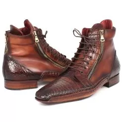 Paul Parkman ''88CPK92'' Brown Genuine Crocodile & Calfskin Zipper Boots.