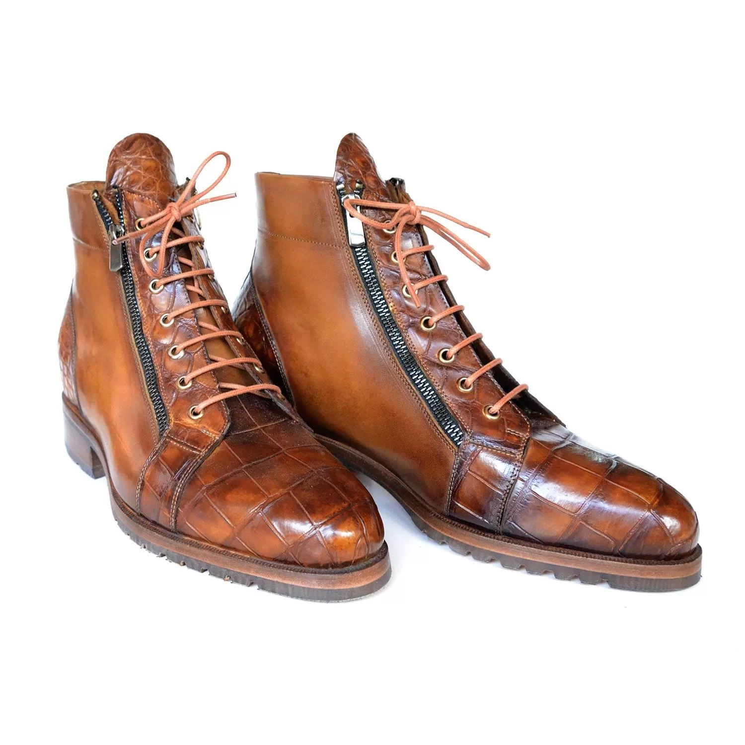 Paul Parkman ''89BRW51'' Brown Genuine Crocodile & Calfskin Side Zipper Boots. 3 Paul Parkman ''89BRW51'' Brown Genuine Crocodile & Calfskin Side Zipper Boots.