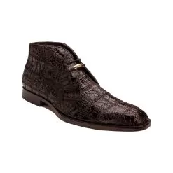 Belvedere "Racer" Chocolate Brown Genuine Genuine Crocodile Patchwork Chukka Ankle Boots R17P.