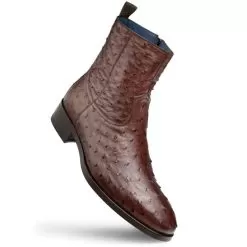 Mezlan "SX4798-S" Tabac Genuine Ostrich Straight-Heel Zipper Boots.