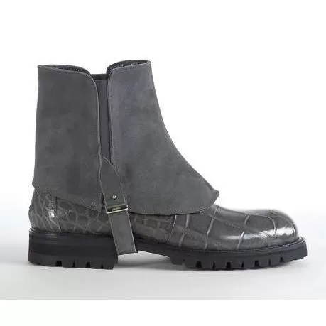 Mauri Medium Grey Genuine Alligator / Suede With Suede Strap Boots. 3 Mauri Medium Grey Genuine Alligator / Suede With Suede Strap Boots.